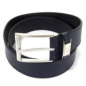 LOUIS VUITTON Taiga Leather Belt LV City Pin M8257 Navy Men's